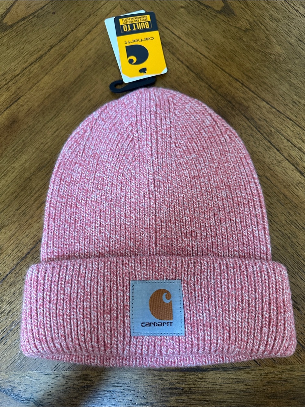 Carhartt Women’s Pink Heathered Cuffed Beanie with Logo Patch